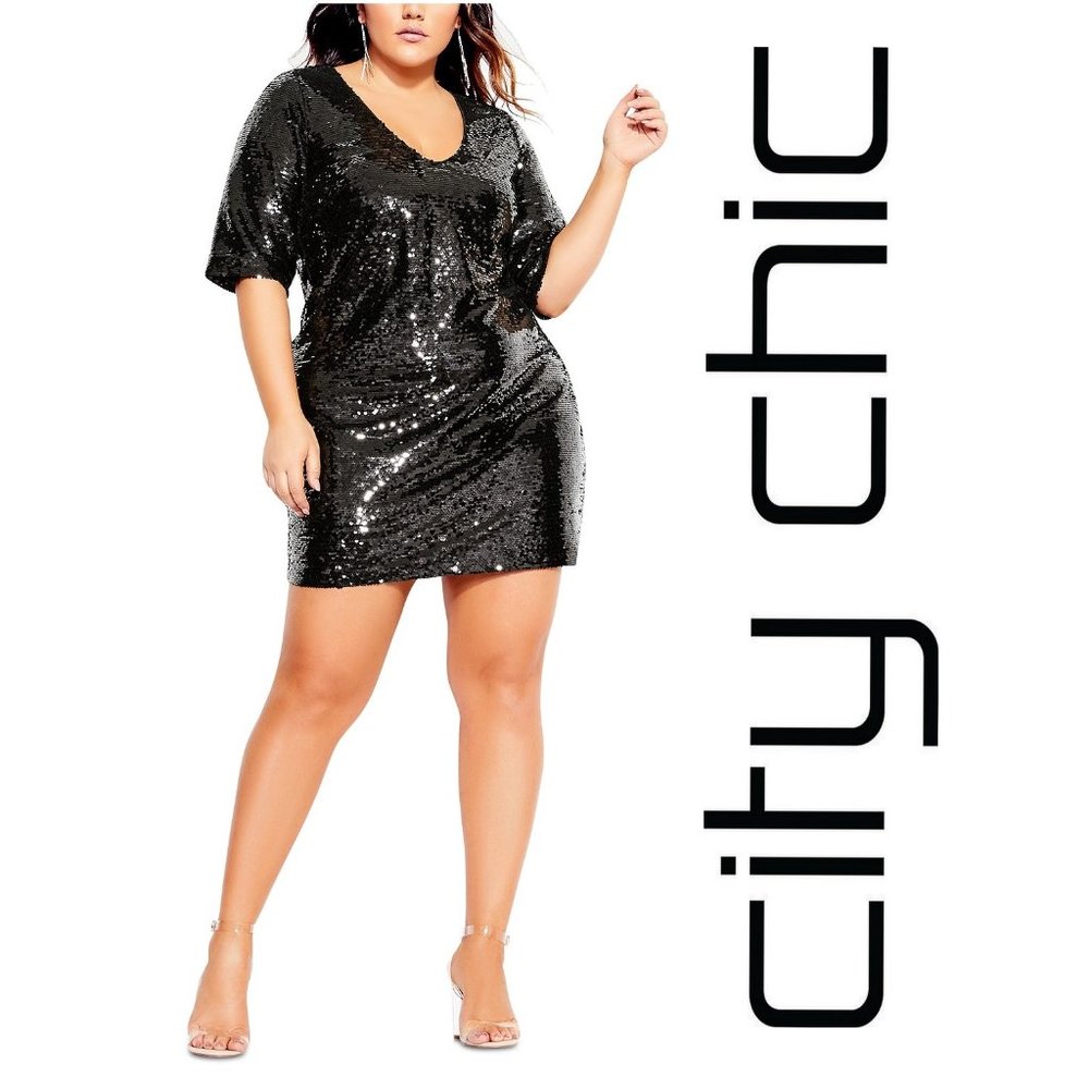 NWT City Chic Sequin Glow Dress in Black